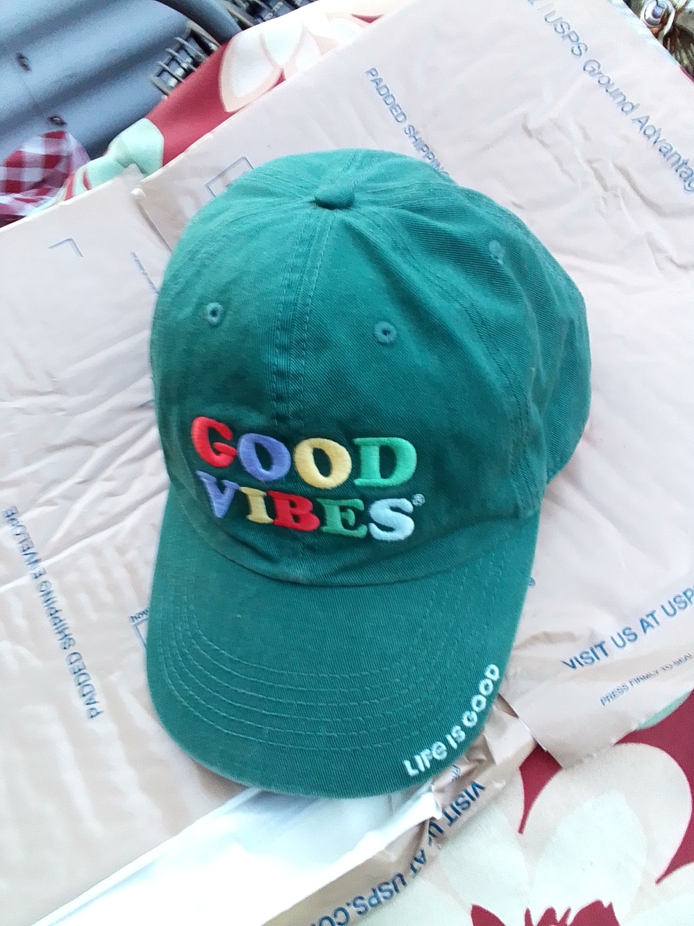 Life Is Good Green "Good Vibes" Embroidered Baseball Cap